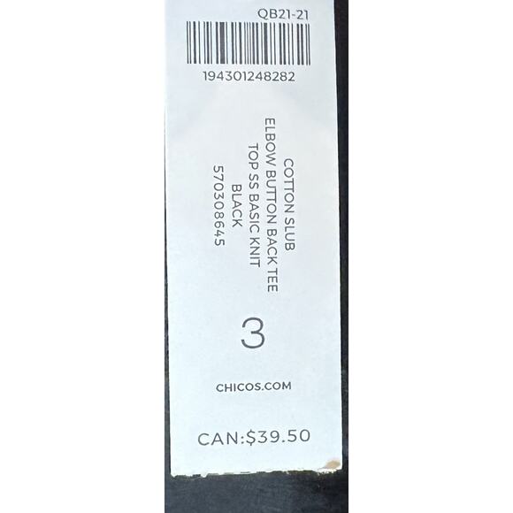 Chico's Black Cotton Slub Elbow Button Back Ultimate Tee Size 3 (XL) NWT - Picture 4 of 4